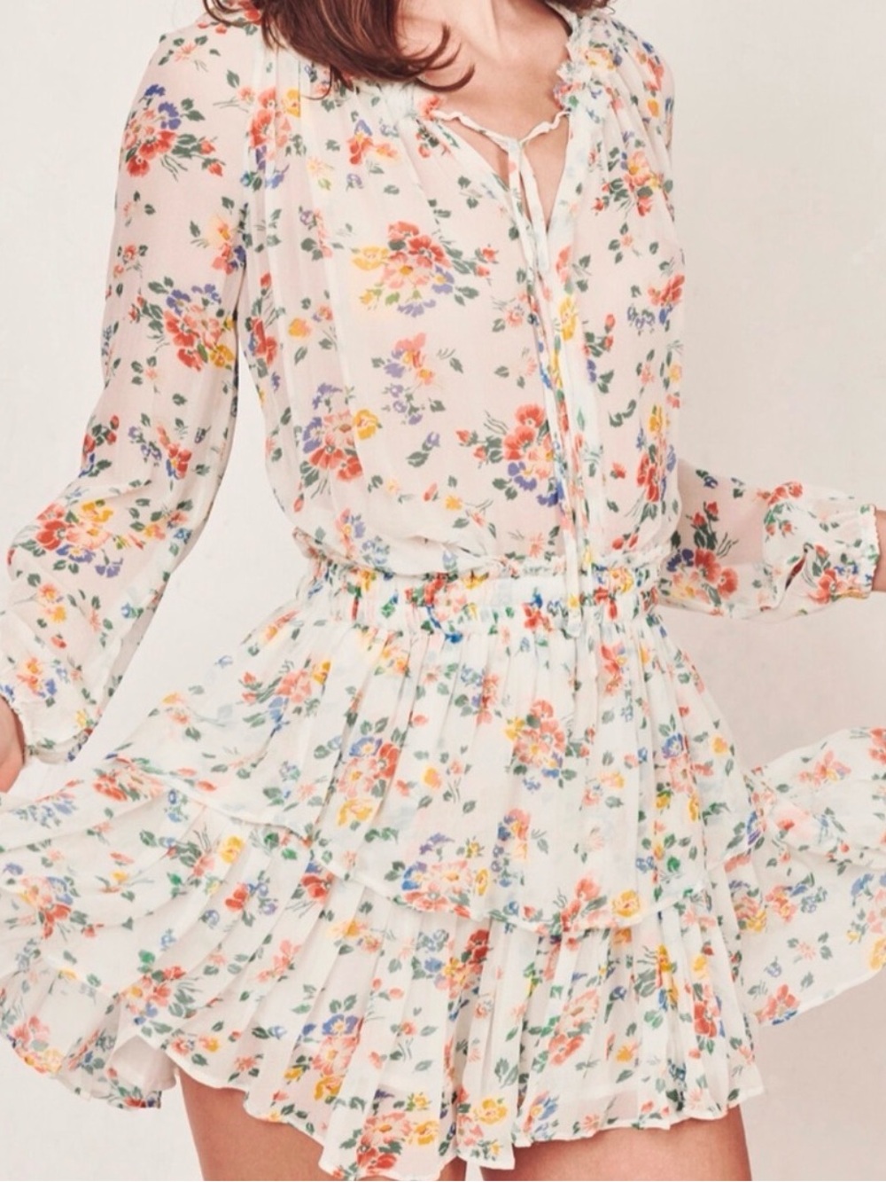 LoveShackFancy Popover Silk Floral Mini Dress floral confetti M